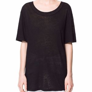 Zara Black Linen and Knit Trim Tunic